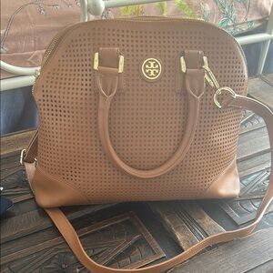 Tory Burch Brown Perforated Leather Handbag